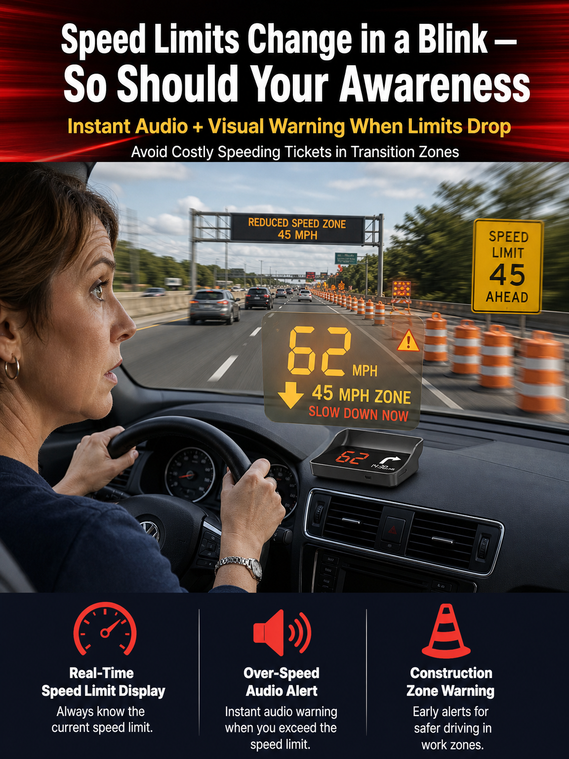 【Smart In-Car HUD Co-Pilot】Works on Sedans, SUVs, Pickups, RVs, and More! 30-Day Risk-Free Trial