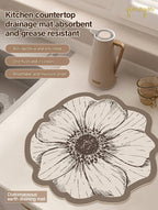 [Water Absorbing and Oil Repelling] Rose Flower Kitchen Bathroom Siliceous Clay Drain Pad