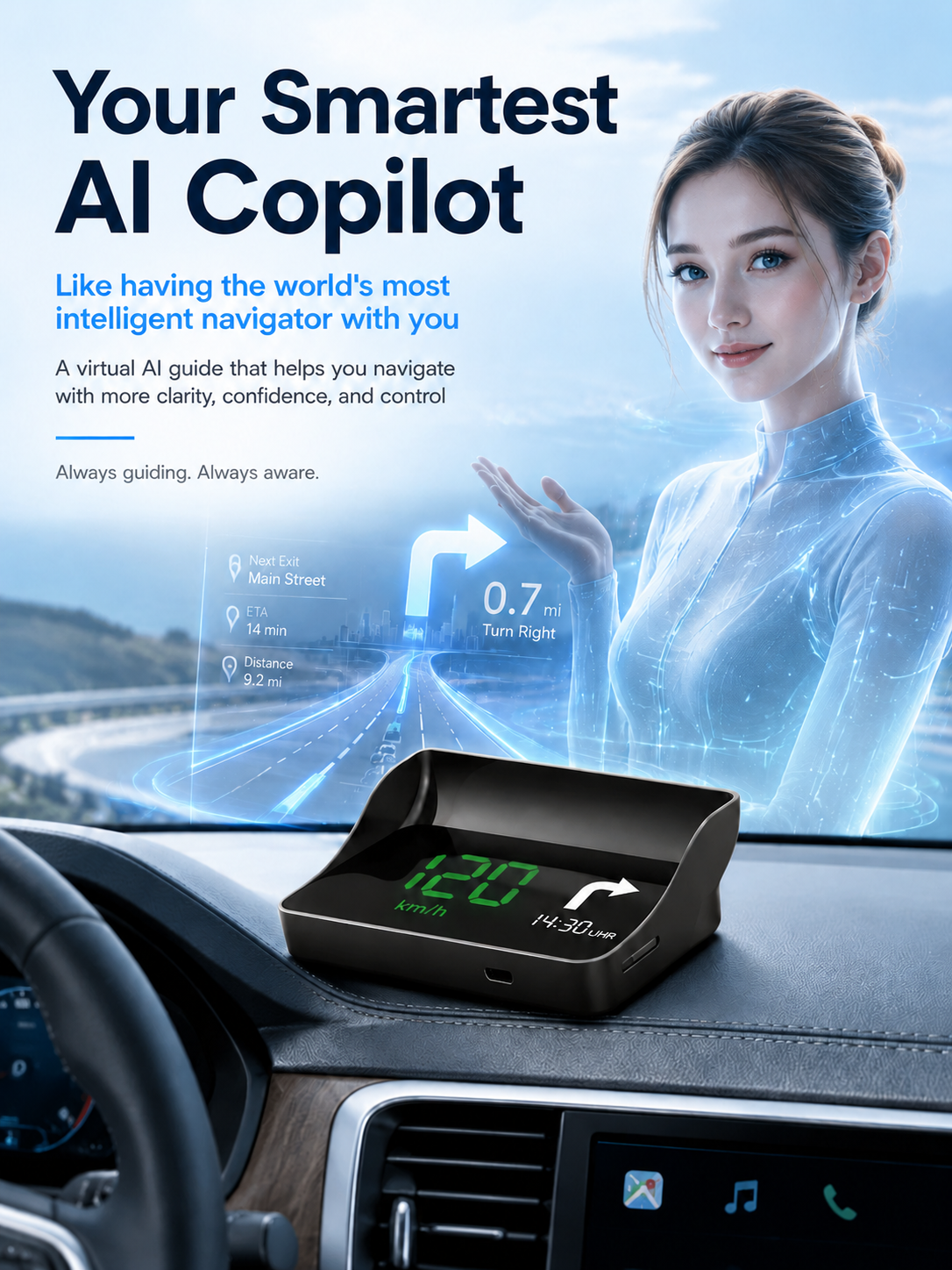【Smart In-Car HUD Co-Pilot】Works on Sedans, SUVs, Pickups, RVs, and More! 30-Day Risk-Free Trial