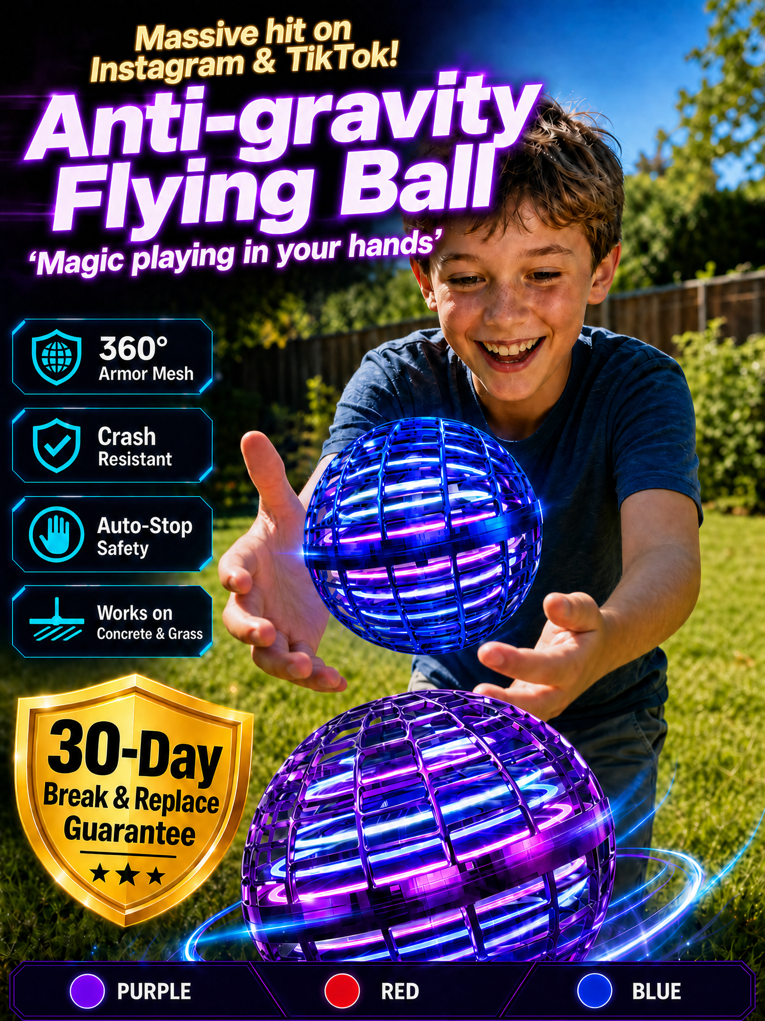 【AI Boomerang】🤩FlyBack Pro™ Release Pressure Flying Ball Toy- Auto-returns to hand, interactive flying ball