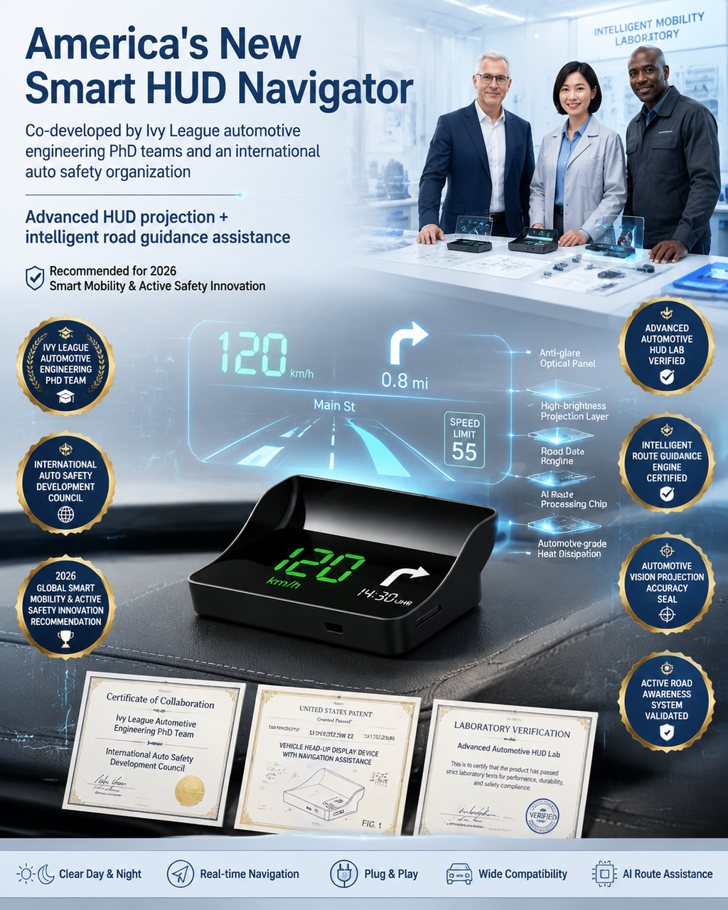 【Smart In-Car HUD Co-Pilot】Works on Sedans, SUVs, Pickups, RVs, and More! 30-Day Risk-Free Trial