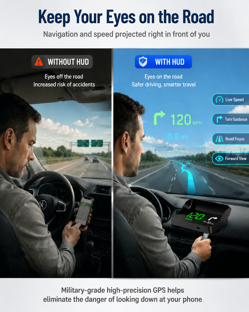 【Smart In-Car HUD Co-Pilot】Works on Sedans, SUVs, Pickups, RVs, and More! 30-Day Risk-Free Trial